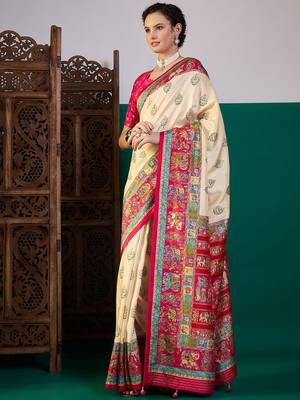 Pink ethnic digital printed festive wear printing saree with matching blouse 2