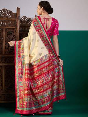 Pink ethnic digital printed festive wear printing saree with matching blouse 3