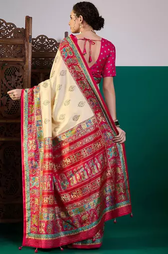 Pink ethnic digital printed festive wear printing saree with matching blouse
