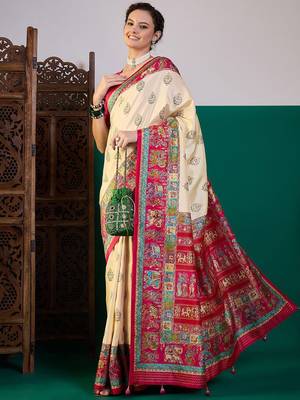 Pink ethnic digital printed festive wear printing saree with matching blouse 4