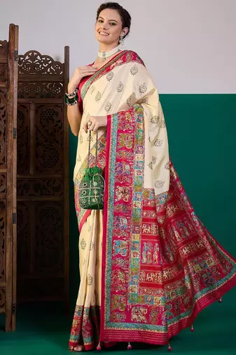 Pink ethnic digital printed festive wear printing saree with matching blouse