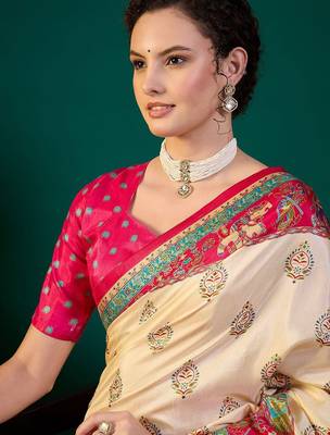 Pink ethnic digital printed festive wear printing saree with matching blouse 5