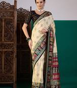 Black ethnic digital printed festive wear printing saree with matching blouse