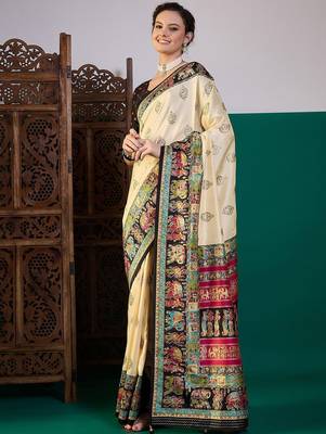 Black ethnic digital printed festive wear printing saree with matching blouse 2