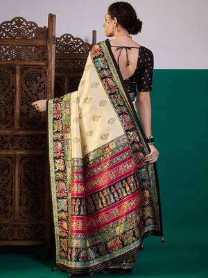 Black ethnic digital printed festive wear printing saree with matching blouse 3