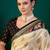 Black ethnic digital printed festive wear printing saree with matching blouse