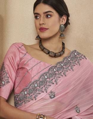 Pink striped embellished saree 3