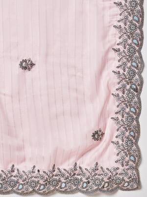 Pink striped embellished saree 4