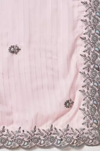 Pink striped embellished saree
