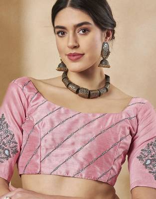 Pink striped embellished saree 5