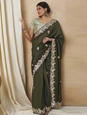 Olive embellished saree with matching blouse 1