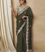 Olive embellished saree with matching blouse
