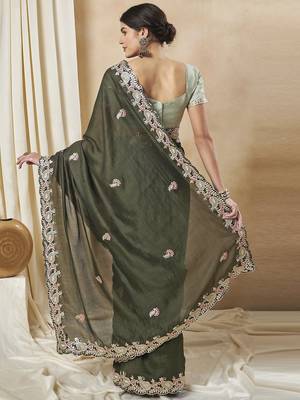 Olive embellished saree with matching blouse 2