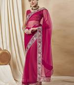 Pink embellished saree with matching blouse