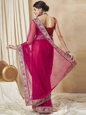 Pink embellished saree with matching blouse 2