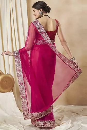 Pink embellished saree with matching blouse