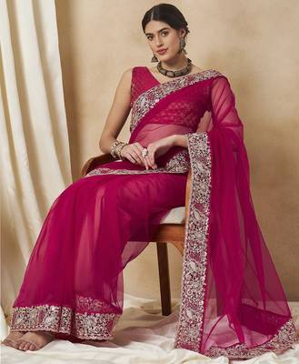 Pink embellished saree with matching blouse 3