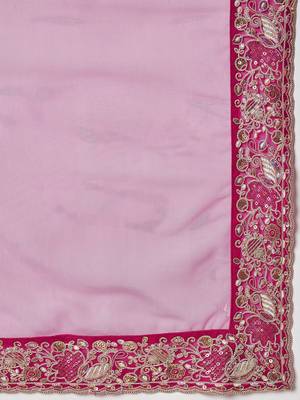 Pink embellished saree with matching blouse 5