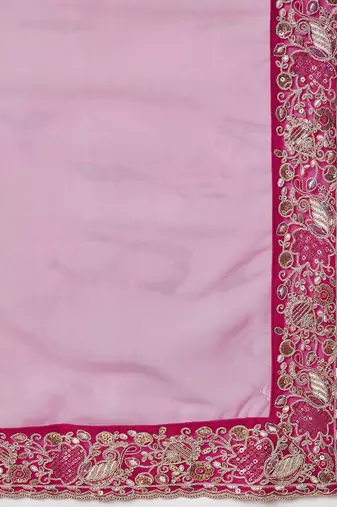 Pink embellished saree with matching blouse