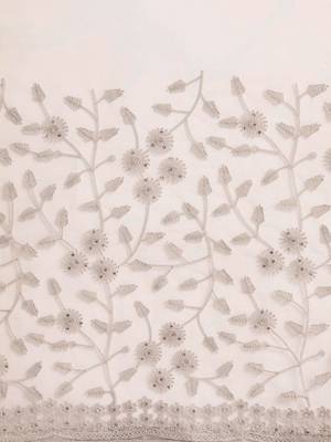 Off white off white floral beads and stones net saree 4