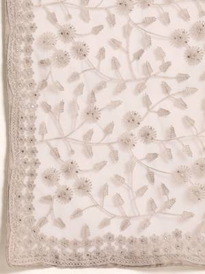 Off white off white floral beads and stones net saree 5