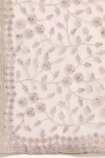 Off white off white floral beads and stones net saree
