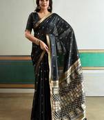 Black ethnic motifs silk blend designer banarasi saree