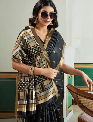 Black ethnic motifs silk blend designer banarasi saree 2