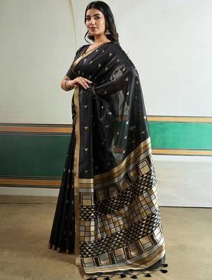 Black ethnic motifs silk blend designer banarasi saree 3