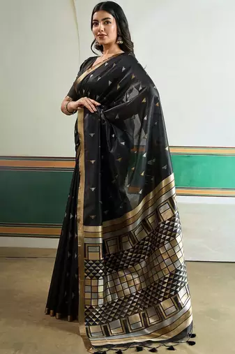 Black ethnic motifs silk blend designer banarasi saree