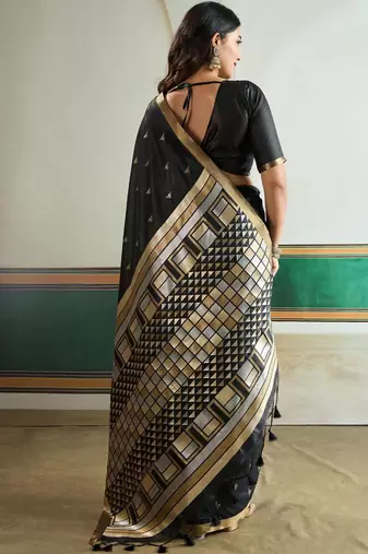 Black ethnic motifs silk blend designer banarasi saree