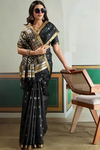 Black ethnic motifs silk blend designer banarasi saree