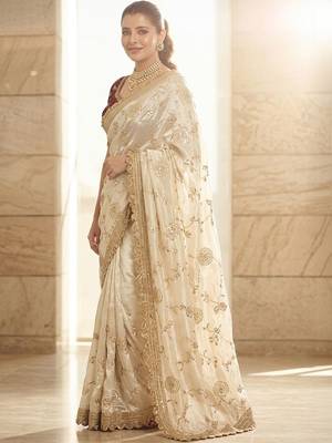 White embroidered sarees with blouse piece 1