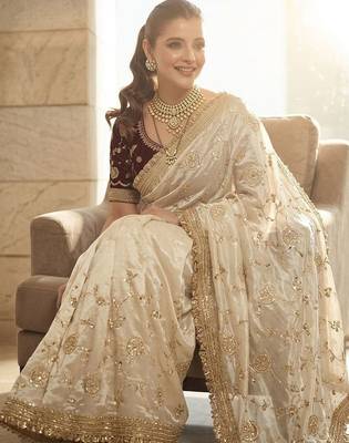 White embroidered sarees with blouse piece 4