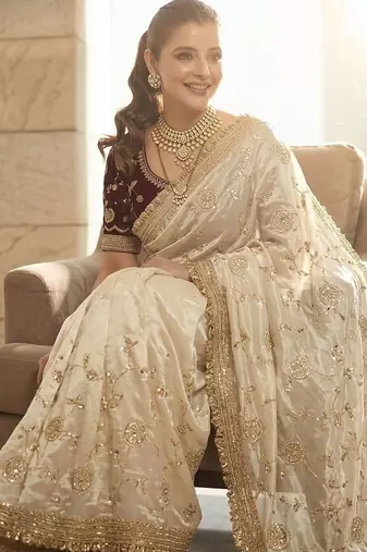 White embroidered sarees with blouse piece