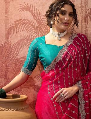 Pink pink chiffon fancy party wear 2026 sarees 1