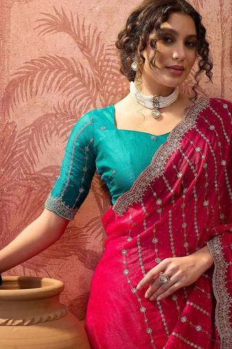 Pink pink chiffon fancy party wear 2026 sarees