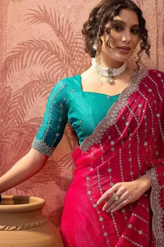 Pink pink chiffon fancy party wear 2026 sarees