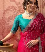 Pink pink chiffon fancy party wear 2026 sarees