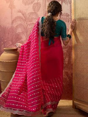 Pink pink chiffon fancy party wear 2026 sarees 2