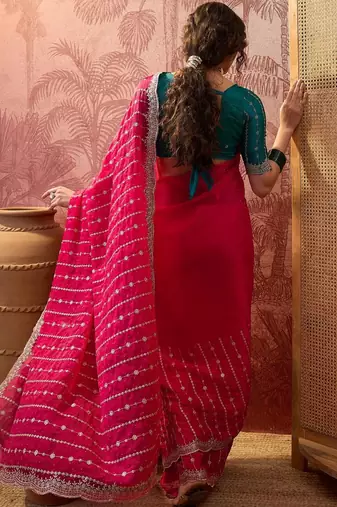 Pink pink chiffon fancy party wear 2026 sarees