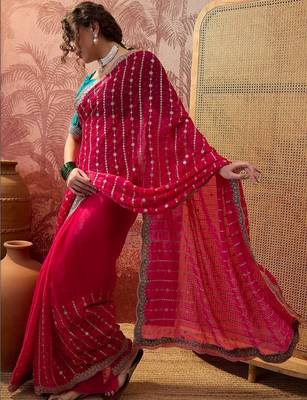 Pink pink chiffon fancy party wear 2026 sarees 3