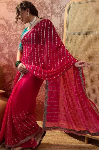 Pink pink chiffon fancy party wear 2026 sarees