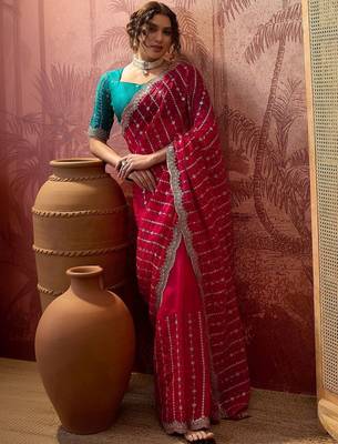 Pink pink chiffon fancy party wear 2026 sarees 4