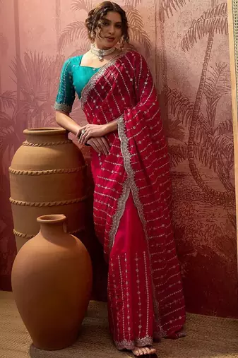 Pink pink chiffon fancy party wear 2026 sarees