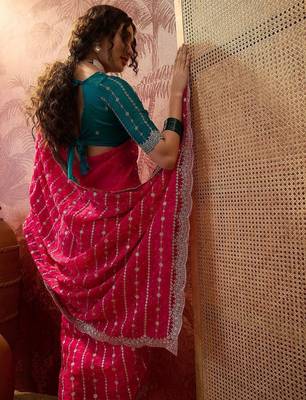 Pink pink chiffon fancy party wear 2026 sarees 5