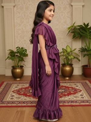 Purple girls ready to wear sarees 1