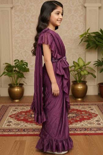 Purple girls ready to wear sarees