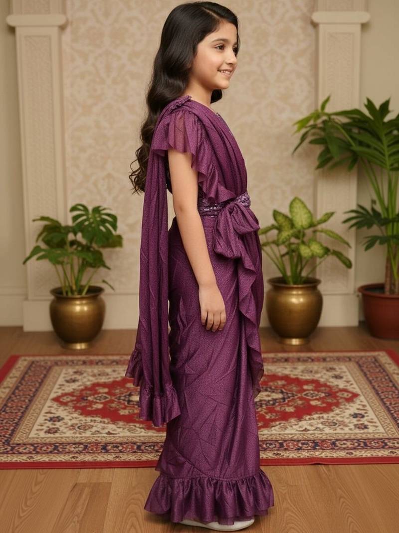 Purple girls ready to wear sarees