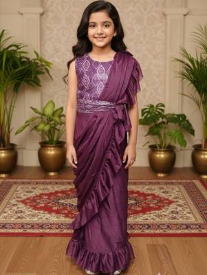 Purple girls ready to wear sarees 2